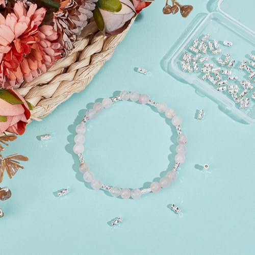 BENECREAT 50Pcs Silver Filled Twist Crimp Beads, Brass Crimp Tube Beads for DIY Jewelry Making Findings, 6x3mm, Hole: 1.6mm - color: Silver