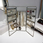 Jewelry Holder, Jewelry Organizer, folding 3 piece Jewelry Display Stand with Metal Frame, Necklace Earring Bracelet Holder, for Studs, Rings, Gift Idea, Gold, Silver, Black Color (SILVER) - color: SILVER
