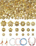 FIVEIZERO 240Pcs Gold Flower Bead Caps for Jewelry Making, 18 Styles Filigree Spacer Caps, Multi-Petal Design, 6mm–16mm for Earrings, Bracelets & Necklaces - color: Gold