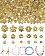 FIVEIZERO 240Pcs Gold Flower Bead Caps for Jewelry Making, 18 Styles Filigree Spacer Caps, Multi-Petal Design, 6mm–16mm for Earrings, Bracelets & Necklaces - color: Gold