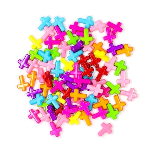 250PCS Acrylic Cross Beads, Mixed Colors Crucifix Cross Spacer Bead, Plastic Colorful Beads, Loose Beads Bulk for Jewelry Making DIY Handicrafts Earrings Necklace Bracelet Pendants Accessories - color: Cross Multicolor