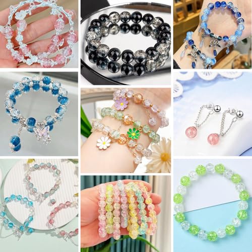 1 Box 450PCS 4/6/8/10MM Light Green Crackle Glass Beads with Holes Round Crack Smooth Patrick Sparkle Spacer Loose Bead Bulk for Jewelry Making Necklace Bracelet Earrings DIY Craft Supply - color: Green