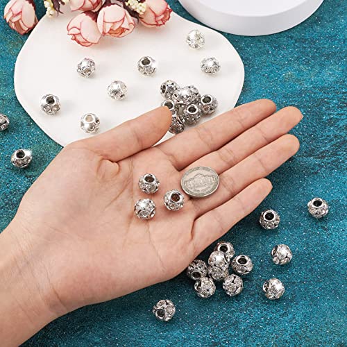 Craftdady 30Pcs Crystal Rhinestone Disco Ball Beads 12mm Rondelle Round Loose Beads Platinum Brass Spacer Beads for Bracelet Necklace Earring Craft Making - color: Platinum-12x10mm