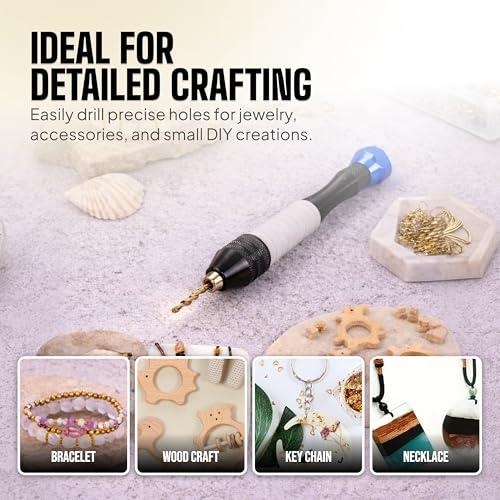 Craft911 Manual Craft Drill Sharp HSS Micro Mini Twist Drill Bits Set, Pin Vise Hand Drill for Jewelry Making; Small Hand Drill for Resin, Rotary Tools for Wood, Jewelry, Plastic, Miniature - Blue - style: Classic
