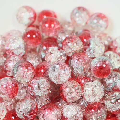 100Pcs 10mm Crackle Glass Beads for Jewelry Making - Round Spacer Crystal Beads Bulk, DIY Craft Supplies for Necklace Bracelet Earrings (Red Light Green Transparent) - color: Red Light Green Transparent
