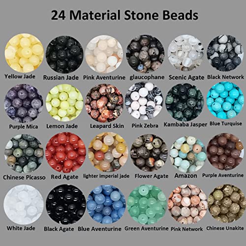 1200pcs 6mm Natural Round Stone Beads Real Gemstone Beading Loose Gemstone Hole Size 1mm DIY Smooth Beads for Bracelet Necklace Earrings Jewelry Making,Box Packed(24 Material -A,6mm) - color: 24 material -A,6mm, size: 6mm