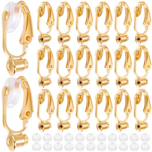 1 Box 36Pcs Gold Earring Converter Clip on Earrings Converter Brass Non Pierced Earring Clips with Silicone Pads Painless Clip on Earring Findings for Jewelry Making Supplies DIY Craft Women - color: Gold