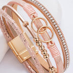 FANCY SHINY Mothers Day Gifts Boho Leather Wrap Bracelet Stackable Infinity Chunky Cuff Bracelets Western Hippie Outfits Jewelry Valentine Gifts for Women - color: Shiny Pink