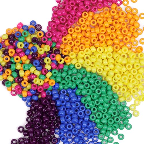 Colored Pony Beads for Friendship Bracelets 1000 Pcs 6x9mm Colourful Plastic Beads for Jewelry Making Thanksgiving Autumn Hair DIY Necklace Party Decoration Supplies - color: Multicolour Opacity