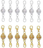 Aiskaer 12 Pcs Gold and Silver Rhinestone Ball Style Magnetic Lobster Clasp for Jewellery Necklace Bracelet