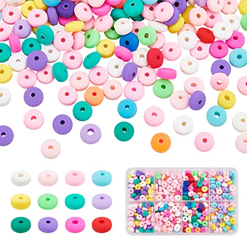 PH PandaHall 450pcs Polymer Clay Beads 6mm Rondelle Heishi Beads 12 Marshmallow Colors Vinyl Disc Bead 3mm Thick Flat Silicon Bead for DIY Earring Necklace Choker Spring Summer Sulfur, 1.5mm Hole