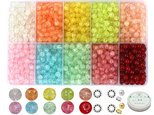 1450pcs Crackle Glass Beads Handcrafted Round Lampwork Smooth Loose Beads for Bracelet & DIY Jewelry Making 6mm Mixed - color: mixed#01, size: 6mm