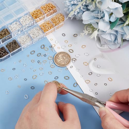 PH PandaHall 1860pcs 3 Colors Oval Jump Rings, 4x3mm 5x4mm 6.5x4.5mm 7x5mm Iron Open Rings Connectors Jewelry Findings for Earring Bracelet Necklace DIY, Antique Bronze/Golden/Silver