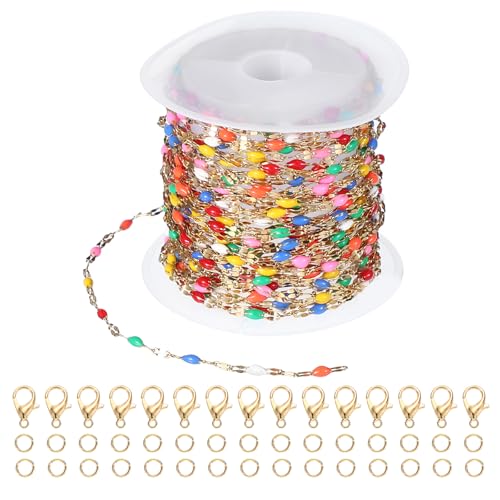 PATIKIL Stainless Steel Jewelry Chain, 16Ft 2mm Multicolor Enamel Link Cable Chains for Necklace Earring Bracelet Findings Jewelry Making Trucker Hat Chains, Gold/Multicolor - color: Gold/Multicolor