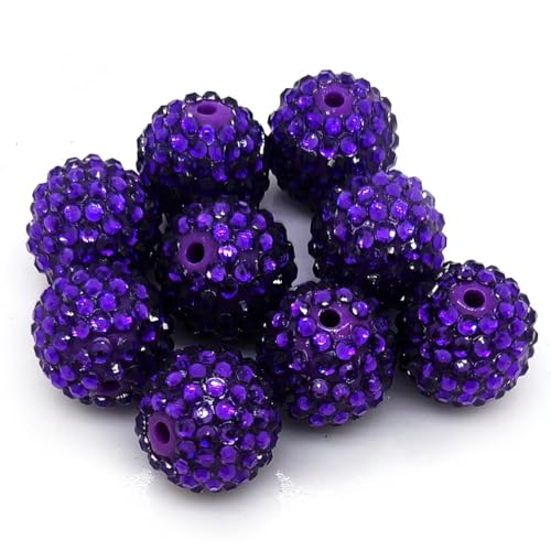 50pcs 20mm Large Size Rhinestone Disco Ball Beads Round Spacer Color Painted Charms for Jewelry Bracelet Necklace Pen Bag Chain Making Crafts Beading Supplies (20mm Purple Rhinestone) - color: 20mm purple rhinestone