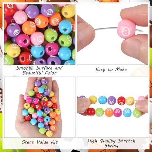 100pcs Billiard Beads with 5.5 Yard Elastic Rope,Acrylic Sports Beads DIY Spacer Bead for Necklace Bracelet Keychains Handmade Jewelry Making Accessories Craft Supplies,12mm (Billiard) - color: Billiard