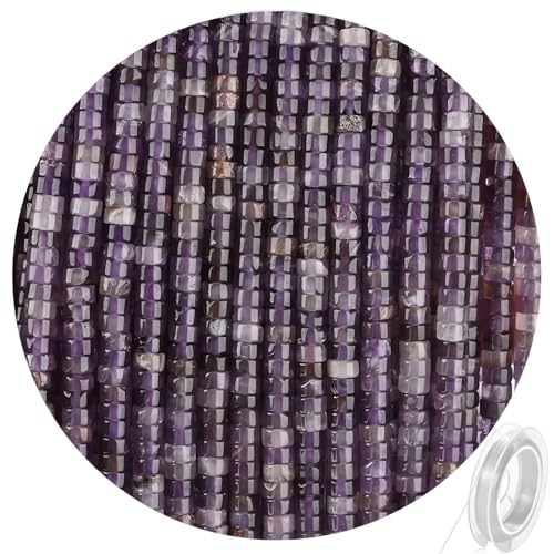 300pcs Natural Amethyst Heishi Spacer Beads 2x4mm Genuine Real Disc Stone Beading DIY Charm Smooth Loose Gemstone Beads for Jewelry Making Bracelets Necklaces Earrings Crafts - color: Purple Amethyst
