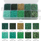 Approx 5000pcs 12/0 Glass Seed Beads for Jewelry Making, 2mm Mix 10 Colors Tube Beads Glass Bugle Beads Waist Beads Kit for Bracelets Necklaces Earrings DIY Supplies (Green) - color: Green