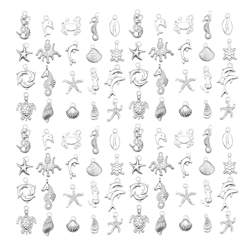 WOCRAFT 60pcs Bright Silver Ocean Bracelet Charms for Jewelry Making Sets DIY Necklace Bracelet Keychain Crafting Charms Kit Craft Supplies (SN885) - color: Bright Silver, size: Ocean Charms