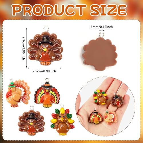 Augshy 64 Pcs Fall Thanksgiving Turkey Charms Mini Resin Turkey Charm Beads Turkey Pendant Ornament for DIY Bracelet Necklace Jewelry Making - style: Turkey Style