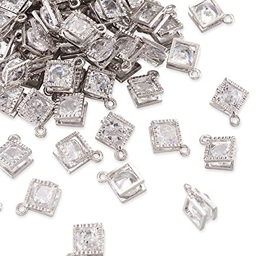Beadthoven 100pcs Cubic Zirconia Alloy Charms Rhombus Shaped Platinum Pendants for Jewelry Making Choker Tiny Dangle Accessories - color: Platinum-Rhombus