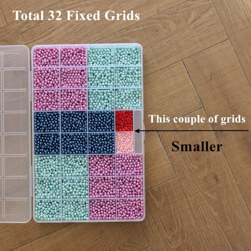 3 Pack Fixed 32 Grids Clear Plastic Storage Box, Transparent Organizer Container Case for Bead, Button, Jewelry, Diamond, Craft Supplies, Small Parts, Sewing Kit, DIY Accessories