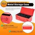 1" Drive Jumbo Impact Socket Set,9 PCS SAE (1",1-1/8",1-1/4",1-3/8",1-1/2",1-5/8",1-3/4",1-7/8",2") Universal Hex Deep Socket Combination,CR-MO Alloy Steel,Heavy Duty Storage Case - size: 1 Inch 9-Piece