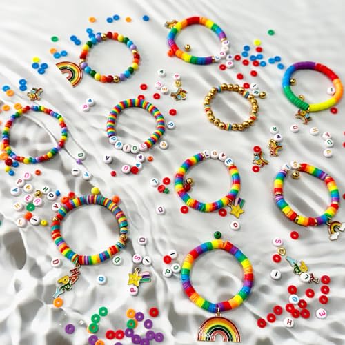 Pride Rainbow Clay Beads Bracelets Making Kit, Love is Love Beads Art DIY Craft Kit, Rainbow Color Jewelry Making Kit Party Supplies, Set of 1 Box