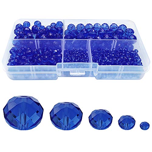 Sapphire Blue Rondelle Glass Beads for Jewelry Making, Faceted Briolette Crytal Spacer Beads for Bracelet Necklace Earring (2mm 4mm 6mm 8mm 10mm Mixed Sizes, 1000pcs) - color: Sapphire Blue