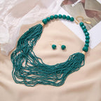 Bocar Necklace for Women, Multi Layer Statement Necklace, Long Chain Chunky Bib Seed Beads Necklace, Necklace Earring Set for Women Gift (NK-10693) - color: Teal-set