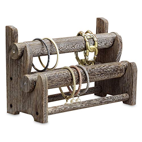 Ikee Design Wooden 2-Tier Bar Bracelet Bangle Jewelry Holder Stand Display Organizer, Wood Bracelet Bangle Holder, Coffee Color, 11.75 W x 5.37 D x 8 H in - color: Coffee