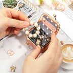 Mini Portable Jewelry Box, Leather Mini Travel Jewelry Case with Kiss Lock Small Rings Organizer Box for Women Rings Earrings Necklace Bracelets Storage