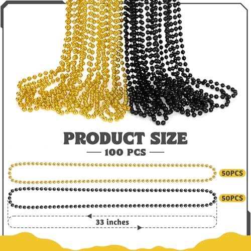 Huskein 100 PCS New Years Beads Bulk, 33" Mardi Gras Beads Necklaces, Congrats Grad Beads Necklaces, Blackgold Parade Supplies Graduations Party Beads Party Accessories Set Favors - color: Blackgold