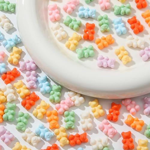 200pcs Bear Beads Colorful Gummy Bears Color Acrylic Beads for Necklace Bracelet Key Chains Jewelry DIY Craft Making(Bear-1) - color: bear-1
