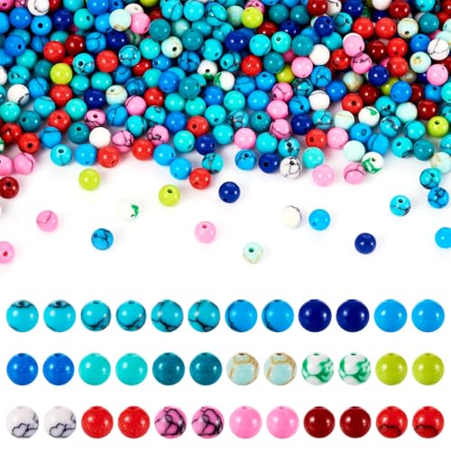 540Pcs 3mm Turquoise Beads Natural Round Gemstone Beads Mixed Color Synthetic Stone Loose Spacer Beads Tiny Small Craft Seed Beads for DIY Bracelets Necklaces Earrings Jewelry Making - color: Mixed Color-3mm Round