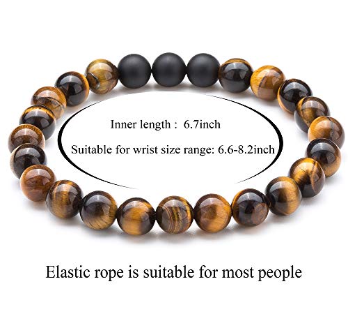 Hamoery Men Women 8mm Tiger Eye Stone Beads Bracelet Elastic Natural Stone Yoga Bracelet Bangle - color: Tiger Eye Matte-21003