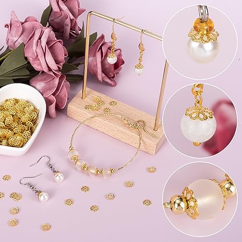 ANCIRS 1200pcs 7mm Spacer Beads Caps for Jewelry Making, Metal Flower Bead Caps for Bracelet Necklace- Gold - color: Gold