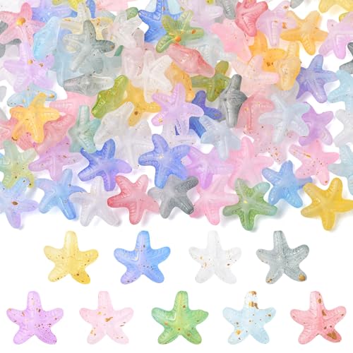 100Pcs Starfish Acrylic Beads with Gold Powder for Jewelry Making Mixed Colored Transparent Spacer Beads Bulk for Bracelet Earring Necklace DIY Craft Gift - color: Starfihsh- 100 pcs
