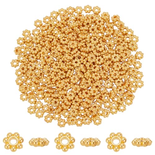 PH PandaHall 300pcs Golden Flower Spacer Beads, 6mm Alloy Daisy Beads Metal Jewelry Spacers Snowflake Loose Beads for DIY Christmas Bracelet Necklace Jewelry Making Supplies - color: Gold