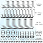 Fishing Hooks Swivel Sinker Set, 120Pcs Fishing Terminal Tackle Assortment Baitholder Octopus Circle Hooks Barrel Swivels Slipt Shot Sinker Weight Beads with Tackle Box