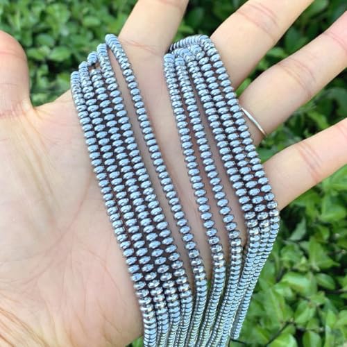 950pcs Adabele Grade A Natural Hematite White Gold Plated Healing Gemstone 4mm x 2mm Small Round Rondelle Loose Beads Gem Stone Spacer for DIY Craft Jewelry Making GFC7-5 - color: Platinum Plated Hematite, size: 4x2mm (950pcs/5 Strands)