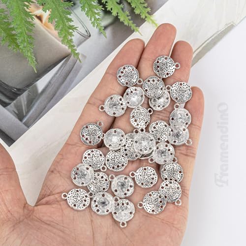 Framendino, Round Flat Seashell Charms Antique Metal Starfish Linking Charm Tibetan Sand Dollar Pendant for Jewelry Making - color: 100 Pack, size: Small