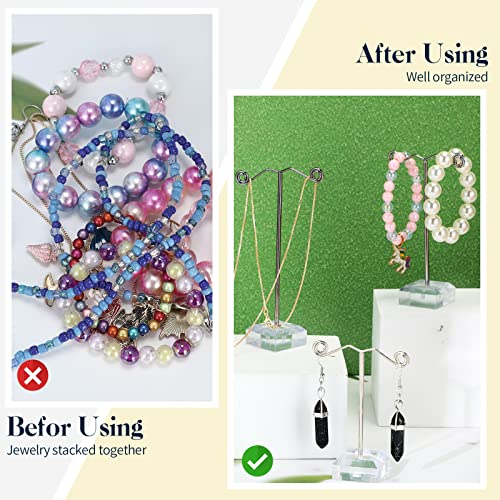 Macarrie 18 Pcs Metal Earring Holder T Bar Earring Display Stand Organizer Countertop Hanger Hanging Jewelry Towers with Acrylic Base(Clear) - color: Clear