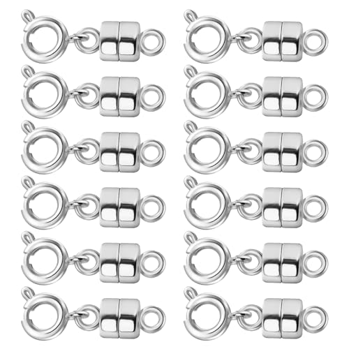 Magnetic Clasps for Necklaces Strong Magnetic Necklace Clasps and Closures, 14K Gold and Silver Bracelet Converter for Women - color: 12Pcs Silver