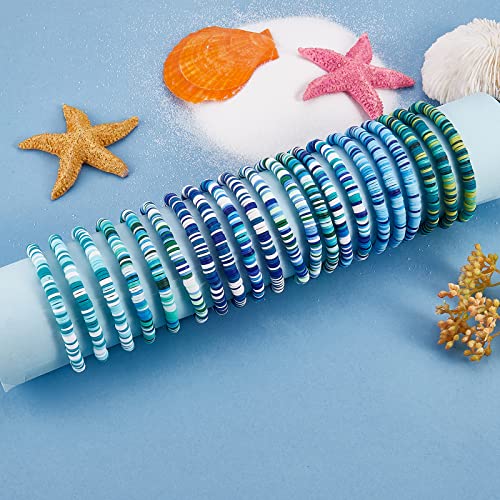 Ornaland Heishi Surfer Bracelets Set Polymer Clay Heishi Beads Stretch Bracelets Multi-Layer Stackable Friendship Bracelets Bohemia Summer Beach Jewelry for Women - color: Deep Sky Blue