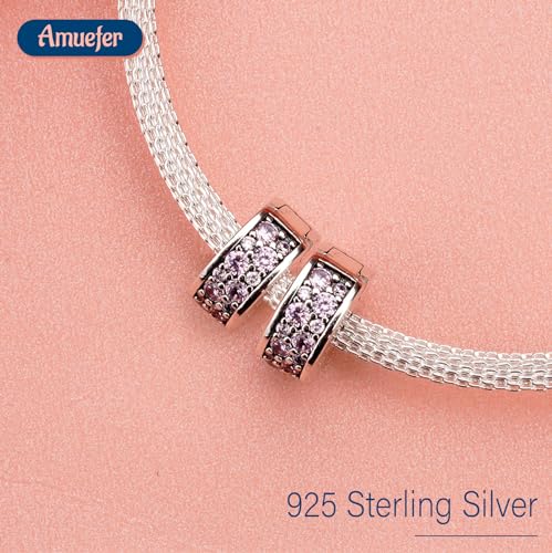 Clip Stopper Spacer Charms for Bracelets Necklaces, Compatible with Pandora,Jewery Mking DIY - style: Pink Pavé Clip