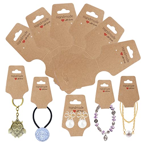 200PCS Bracelet Display Cards Necklace Holder Cards Self Adhesive Jewelry Packaging Selling Card for Small Business (Brown, 1.8x4.7 inches) - color: Brown, size: 1.8x4.7 inches