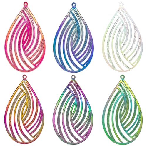 Dazzling Colorful Filigree Charms Hollow Out Multicolor Geometric Filigree Pendants for DIY Jewelry Making Earrings Necklaces Components - color: Waterdrop-1