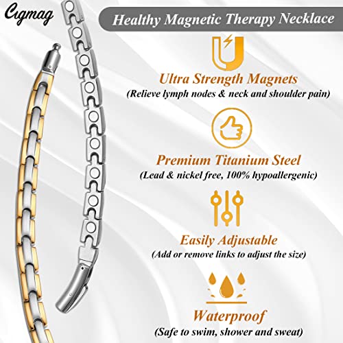 Titanium Necklace for Men Women - Magnetic Necklace Ultra Strength Magnets - with Adjustable Sizing Tool and Present Box - color: Silver & Gold