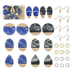 FASHEWELRY 16Pcs Teardrop Round Resin Wood Earring Charms Black Blue Wooden Blanks Geometry Findings for Jewelry Making, DIY-TA0004-37-Biyun - color: Black & Blue-Teardrop & Round
